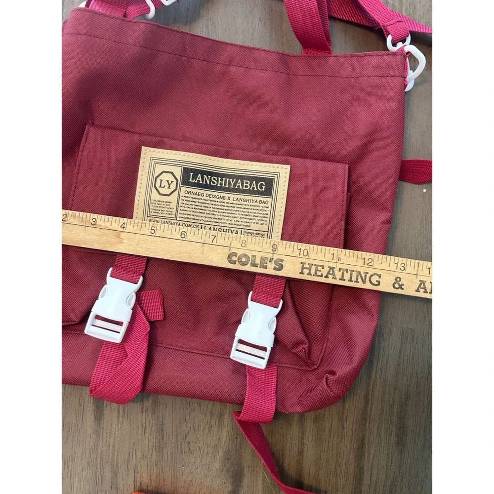 Lanshiyabag 5pc Backpack Set Maroon Burgundy School Travel Messenger Bag Pouch